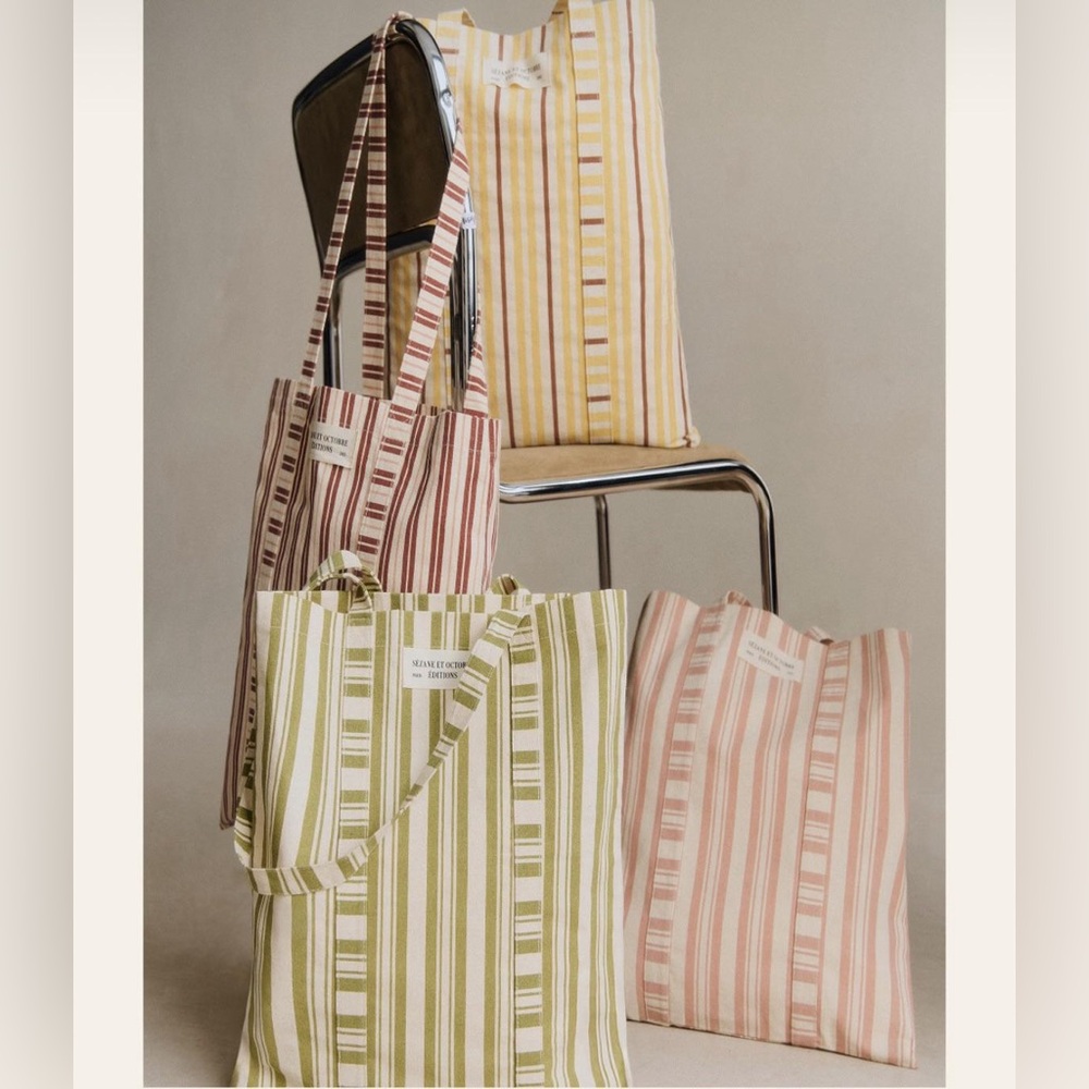 Sezane Striped Canvas Tote Bag - Light Pink